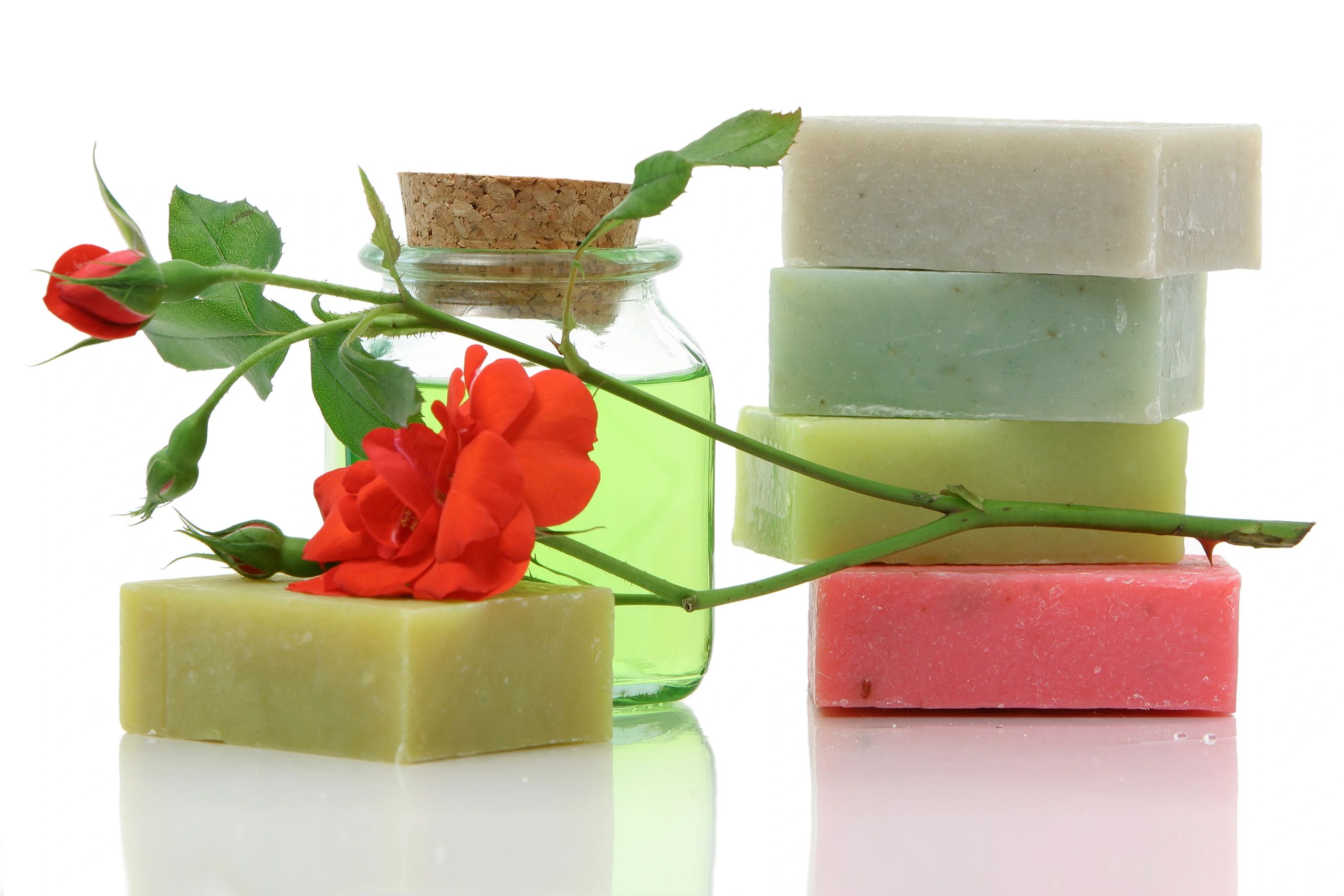 Handmade soap bars with floral botanicals