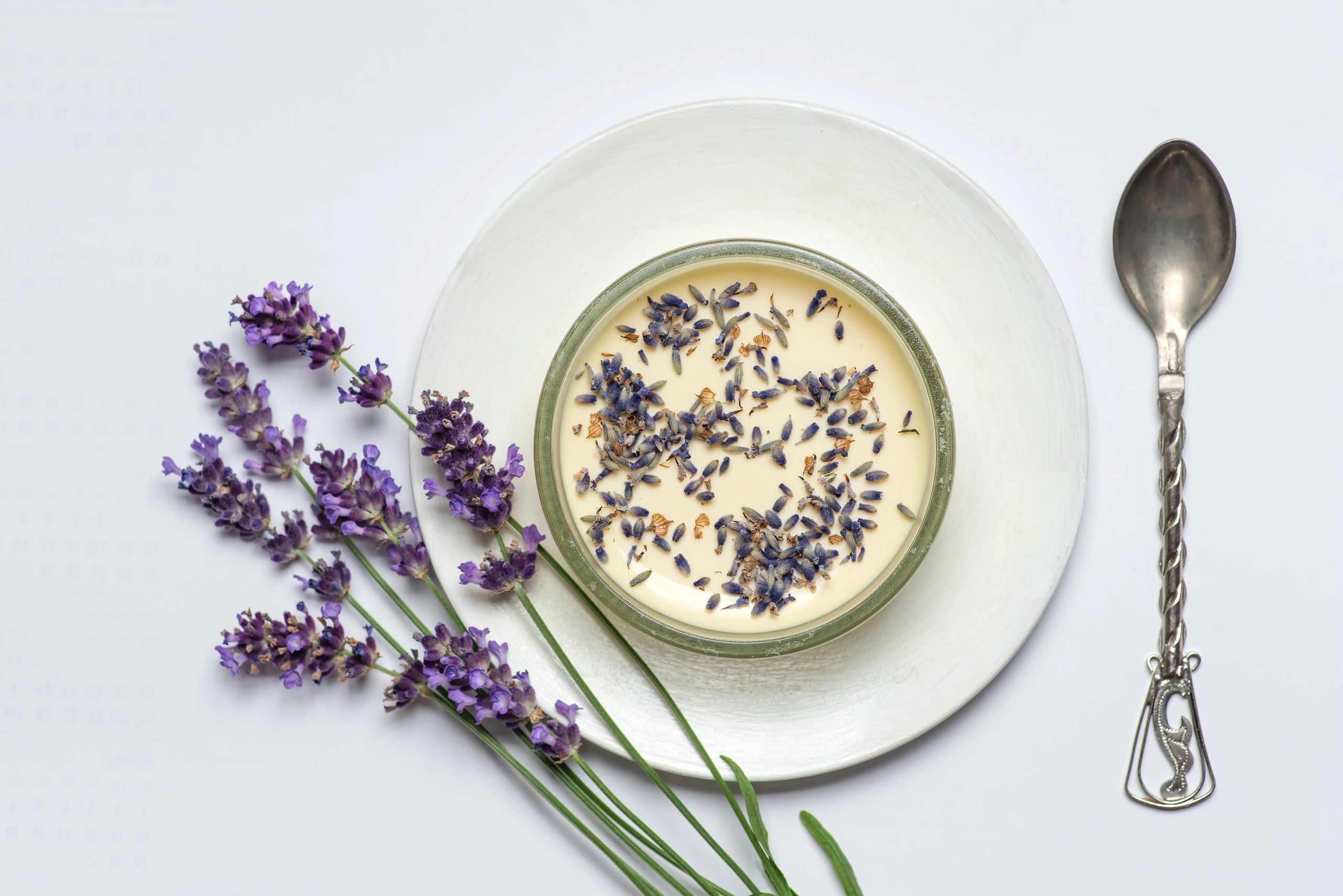 Artisanal product styling with lavender and soft neutral tones